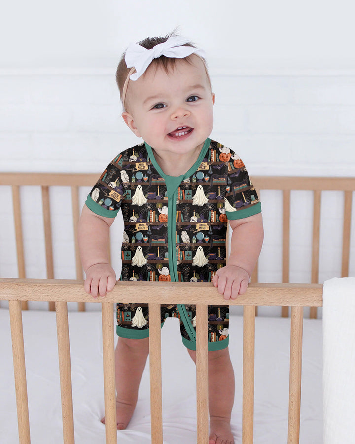 Cute Ghost Witchy Halloween Magic Library Bamboo Shorty Zippy