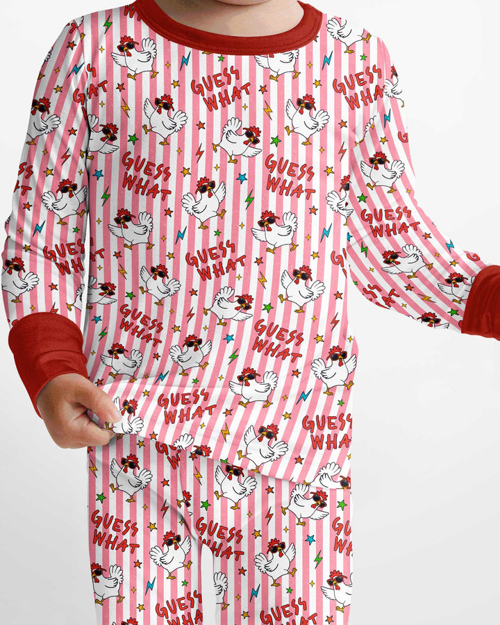 Guess What? Chicken Butt! Version Color Red Bamboo Two Piece Long Sleeve Pajama Set