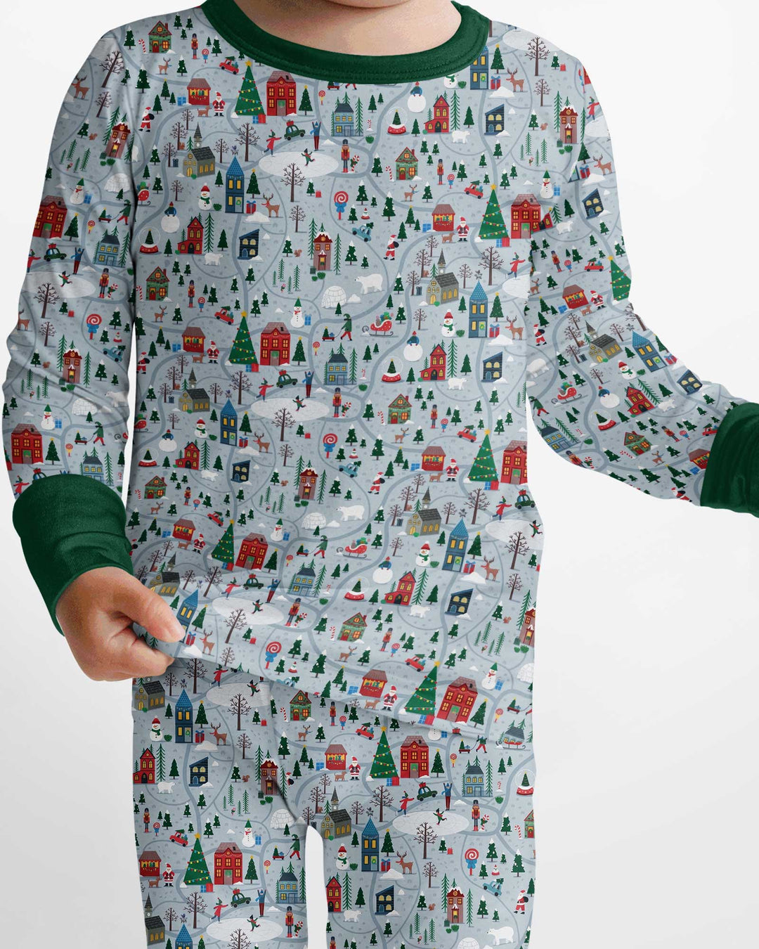 Snowy Christmas Village Map Bamboo Two Piece Long Sleeve Pajama Set
