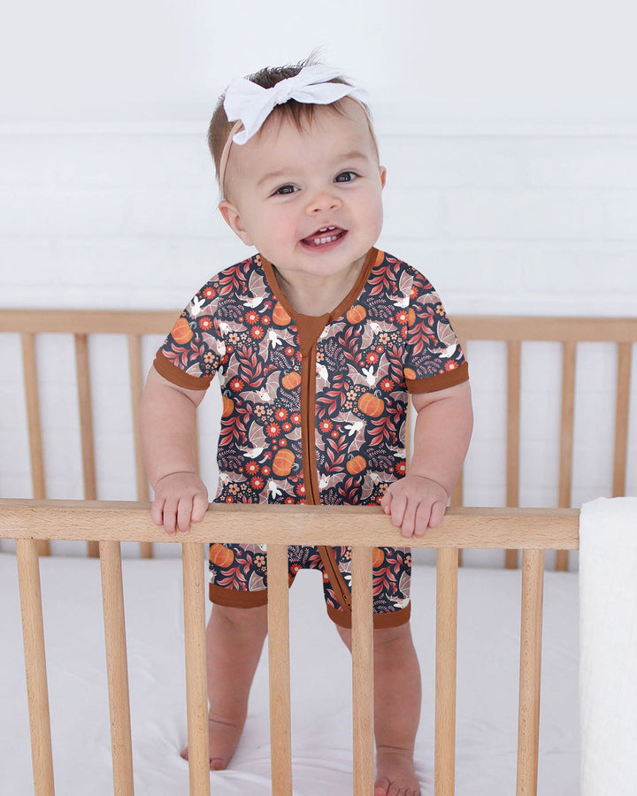 Bat Pumpkin Floral Halloween Bamboo Shorty Zippy