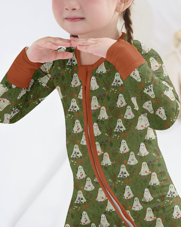 Cute Ghost Halloween Moss Green Floral Bamboo Convertible Zippy
