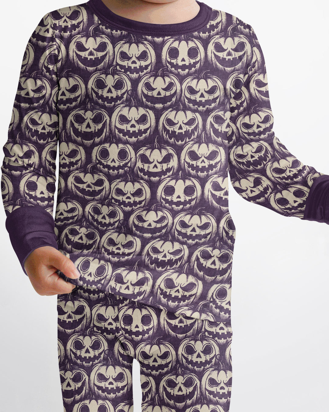 Retro Halloween Jack-O-Lantern Spooky Faces Bamboo Two Piece Long Sleeve Pajama Set