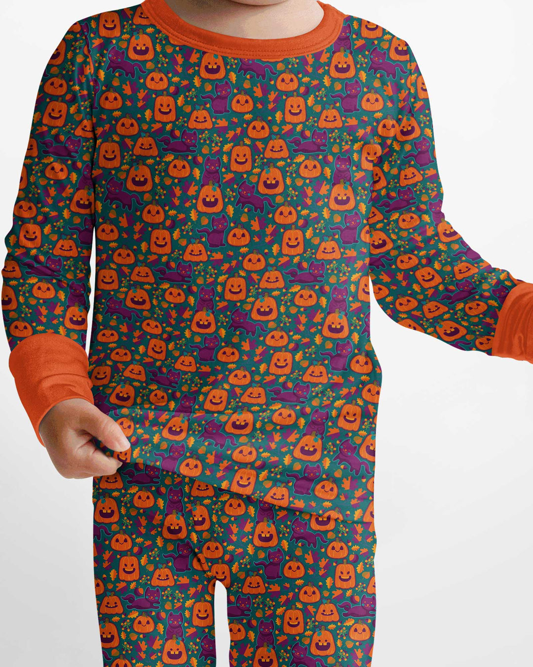 Cats and Pumpkins Bamboo Two Piece Long Sleeve Pajama Set