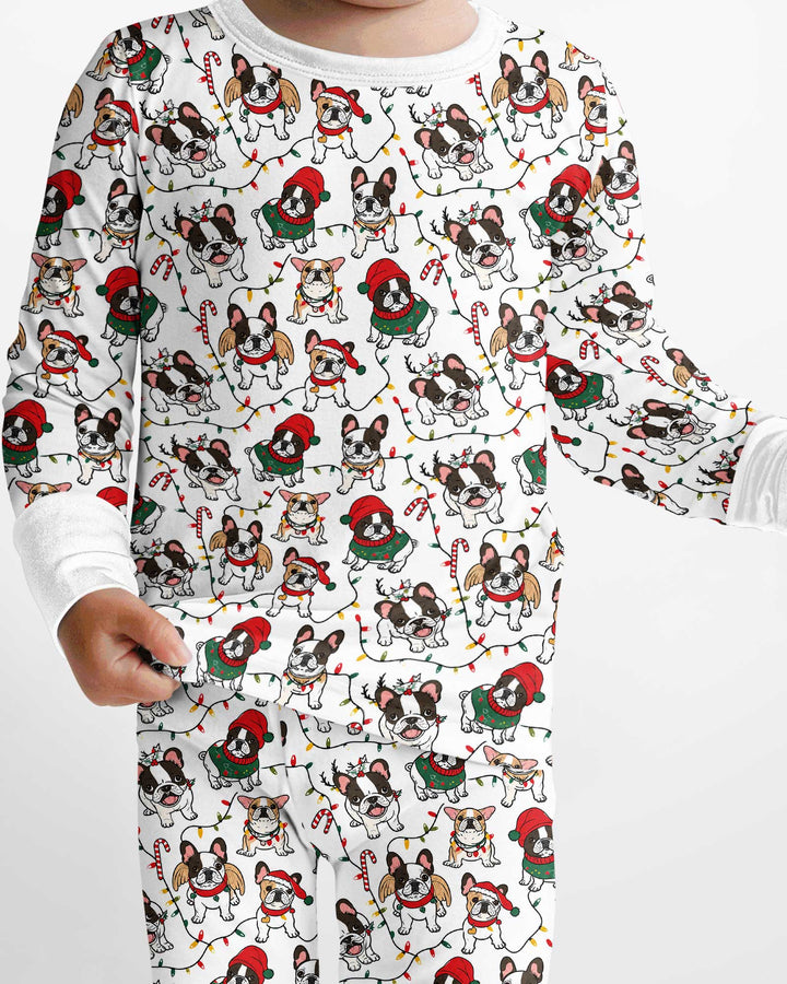 Bulldog Christmas Bamboo Two Piece Long Sleeve Pajama Set