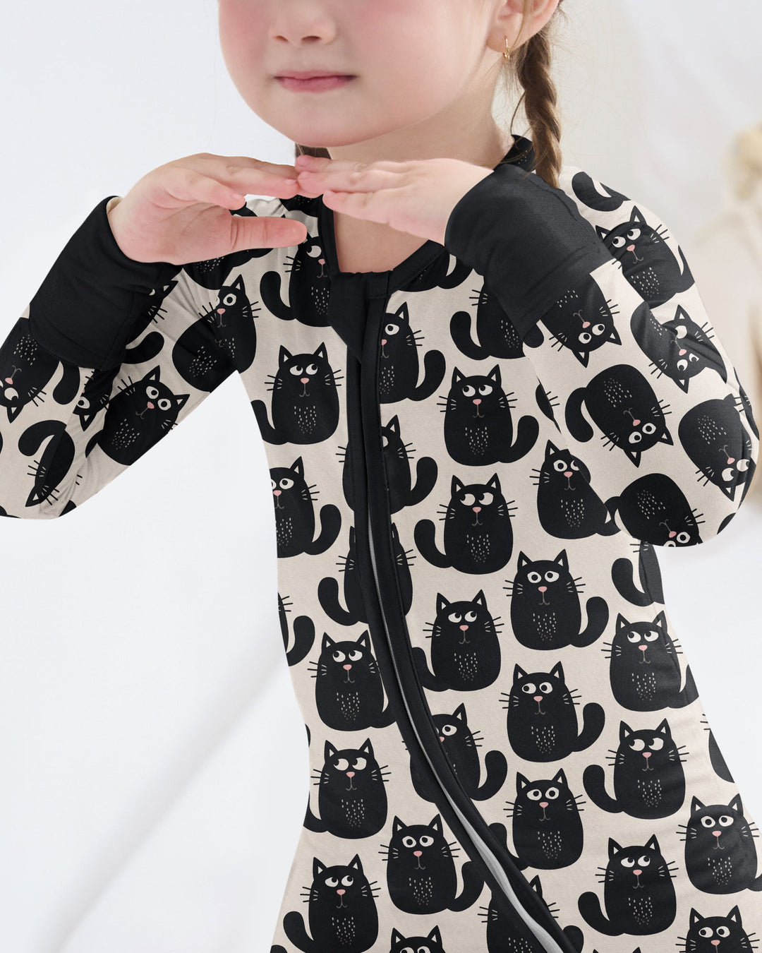 Moody Black Cats in Black and White Bamboo Convertible Zippy