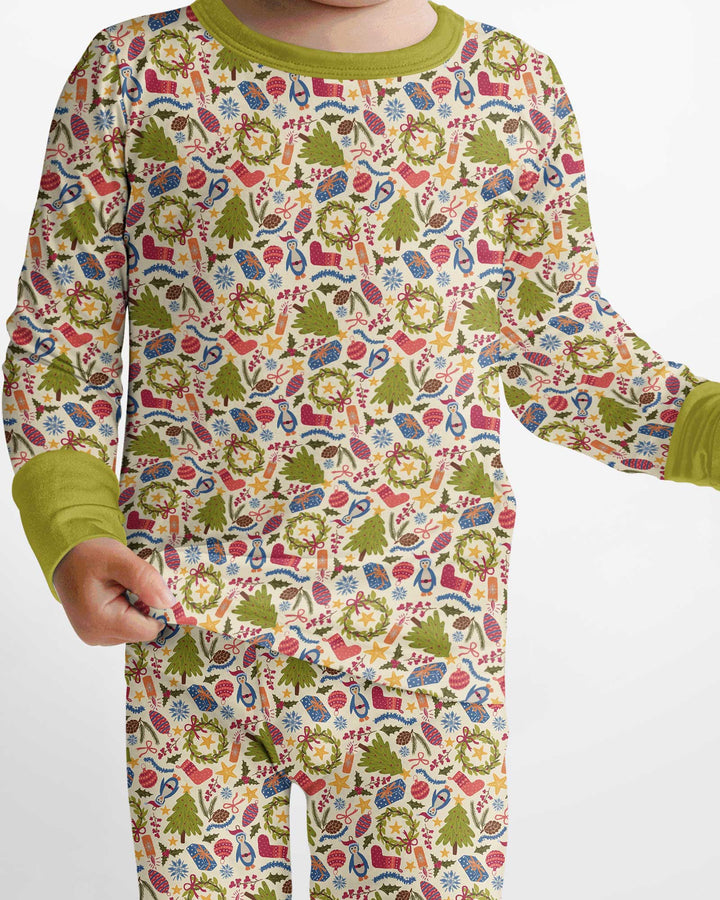 All Over Christmas Fun Bamboo Two Piece Long Sleeve Pajama Set