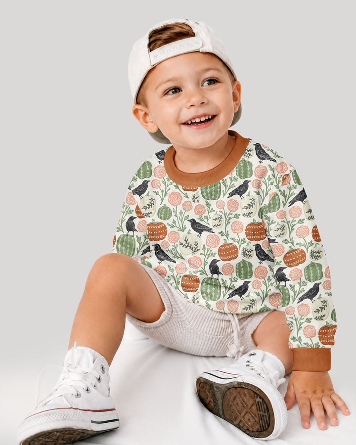 Country Crows with Mums and Pumpkins Bamboo Crewneck Sweatshirt