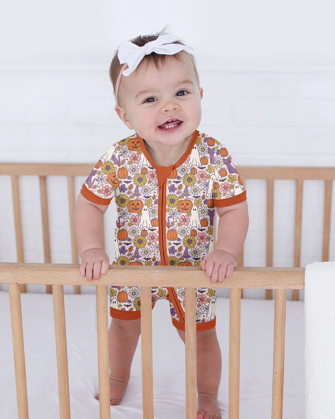 Ghost Pumpkin Fall Floral Halloween Bamboo Shorty Zippy