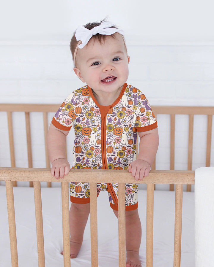 Ghost Pumpkin Fall Floral Halloween Bamboo Shorty Zippy