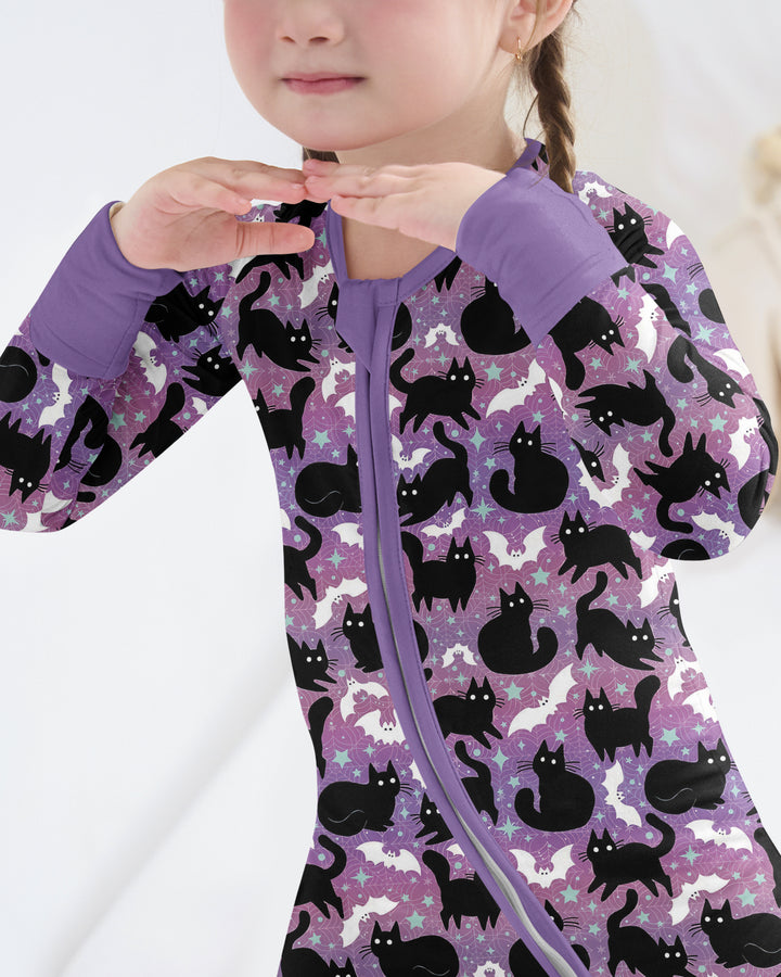 Spooky Black Cat Halloween Purple Bats Bamboo Convertible Zippy