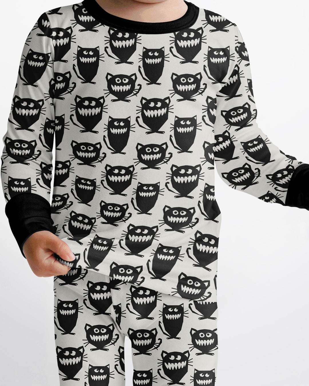 Halloween Monster Cats Bamboo Two Piece Long Sleeve Pajama Set