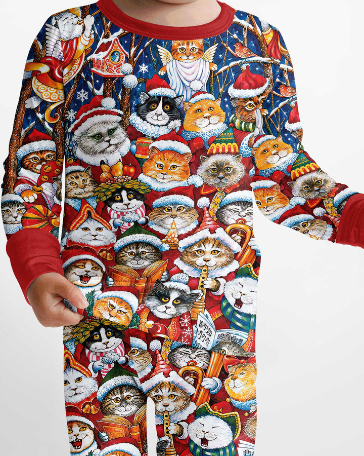 Cats Wear Noel Hat Bamboo Two Piece Long Sleeve Pajama Set