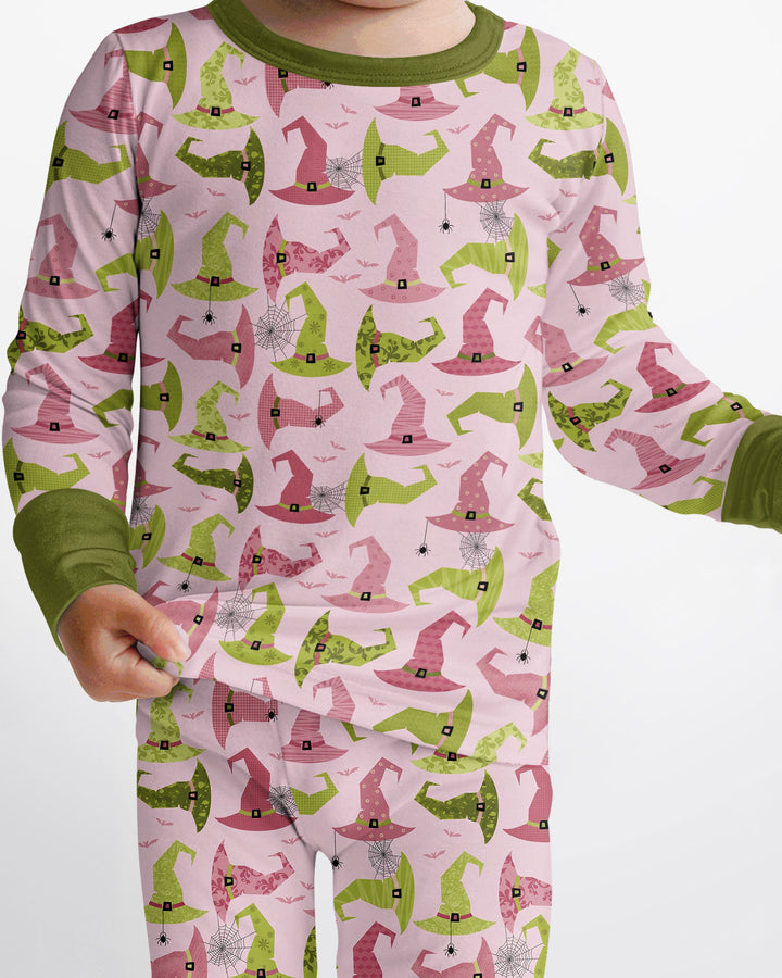 Pink Witch Hat Halloween Bamboo Two Piece Long Sleeve Pajama Set
