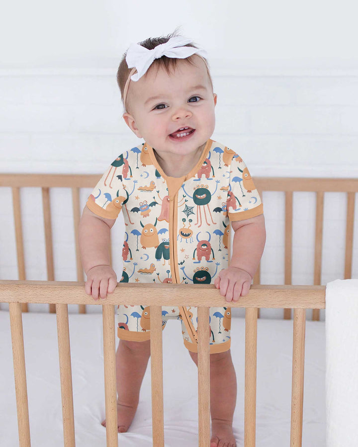 Monsters Fun Pastels Hand Painted Cute Bamboo Shorty Zippy