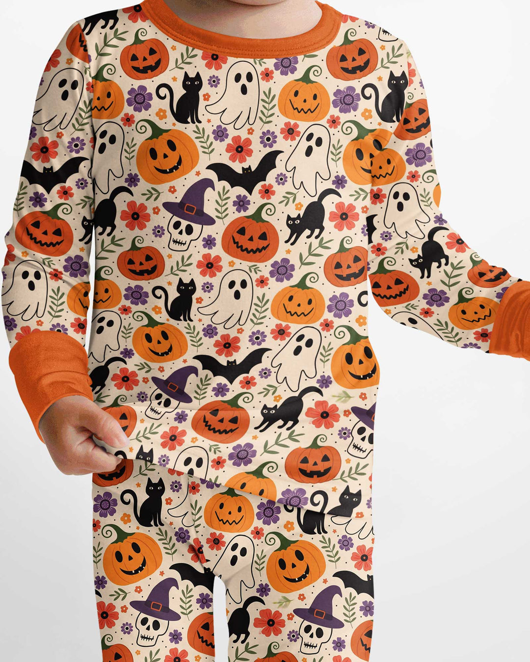 Spooky Halloween Floral Delight Bamboo Two Piece Long Sleeve Pajama Set