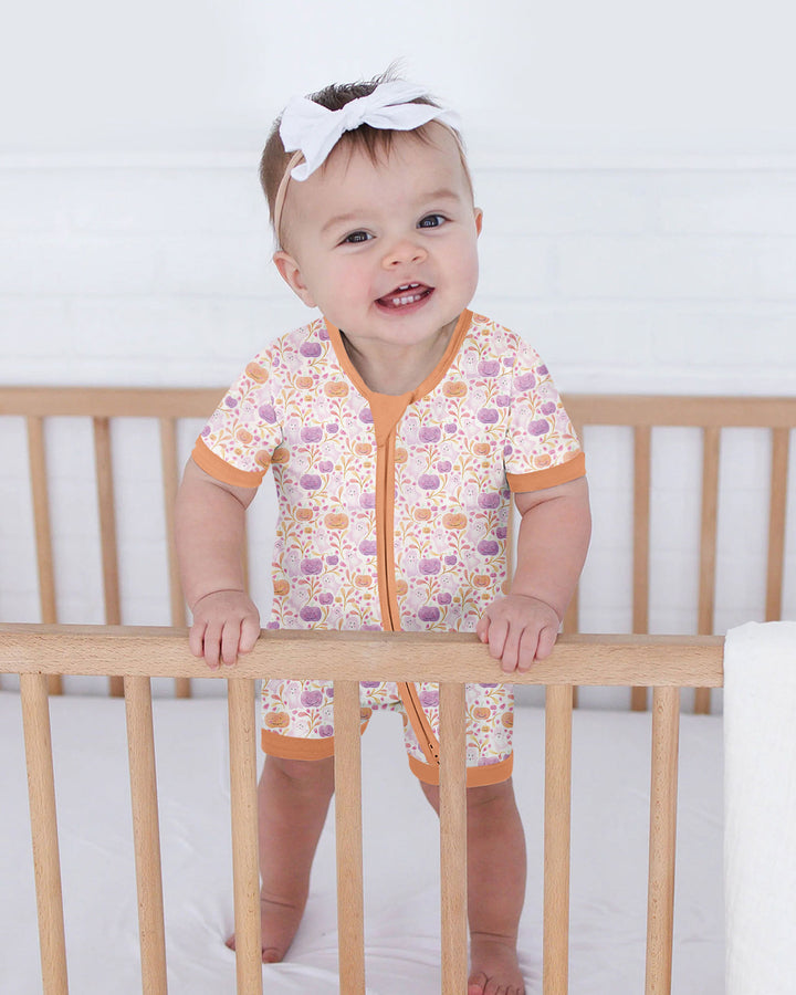 Pastel Pumpkins and Ghosts Bamboo Shorty Zippy