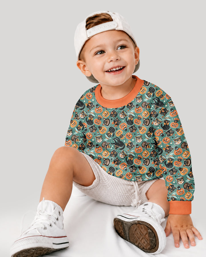 Retro Black Cat Witch Pumpkin Halloween Bamboo Crewneck Sweatshirt