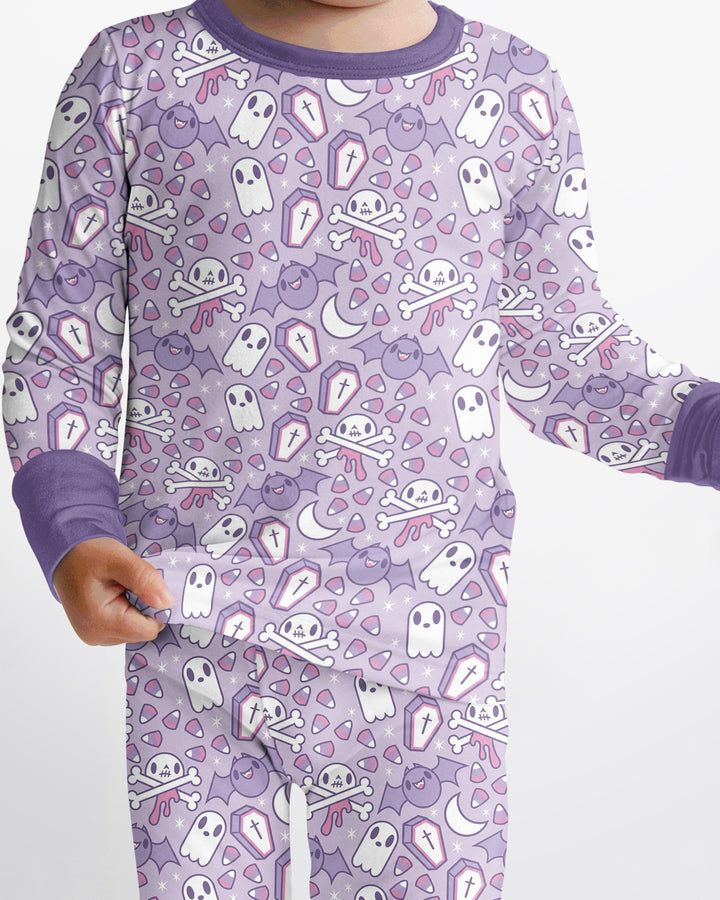 Cute Ghost Halloween Pastel Purple Spooky Bamboo Two Piece Long Sleeve Pajama Set