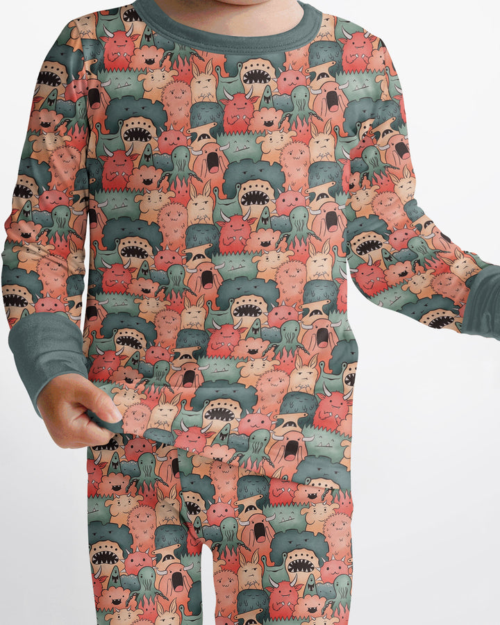 Cute Monster Crowd Bamboo Two Piece Long Sleeve Pajama Set