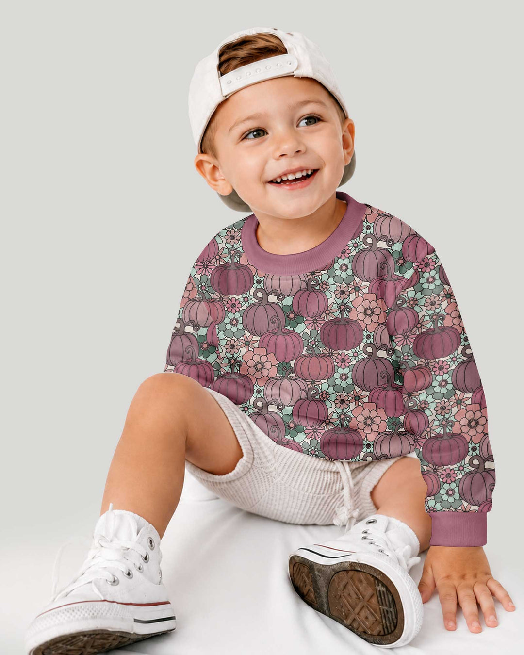 Retro Floral Pumpkin Patch Bamboo Crewneck Sweatshirt