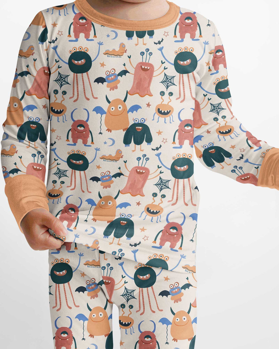 Monsters Fun Pastels Hand Painted Cute Bamboo Two Piece Long Sleeve Pajama Set