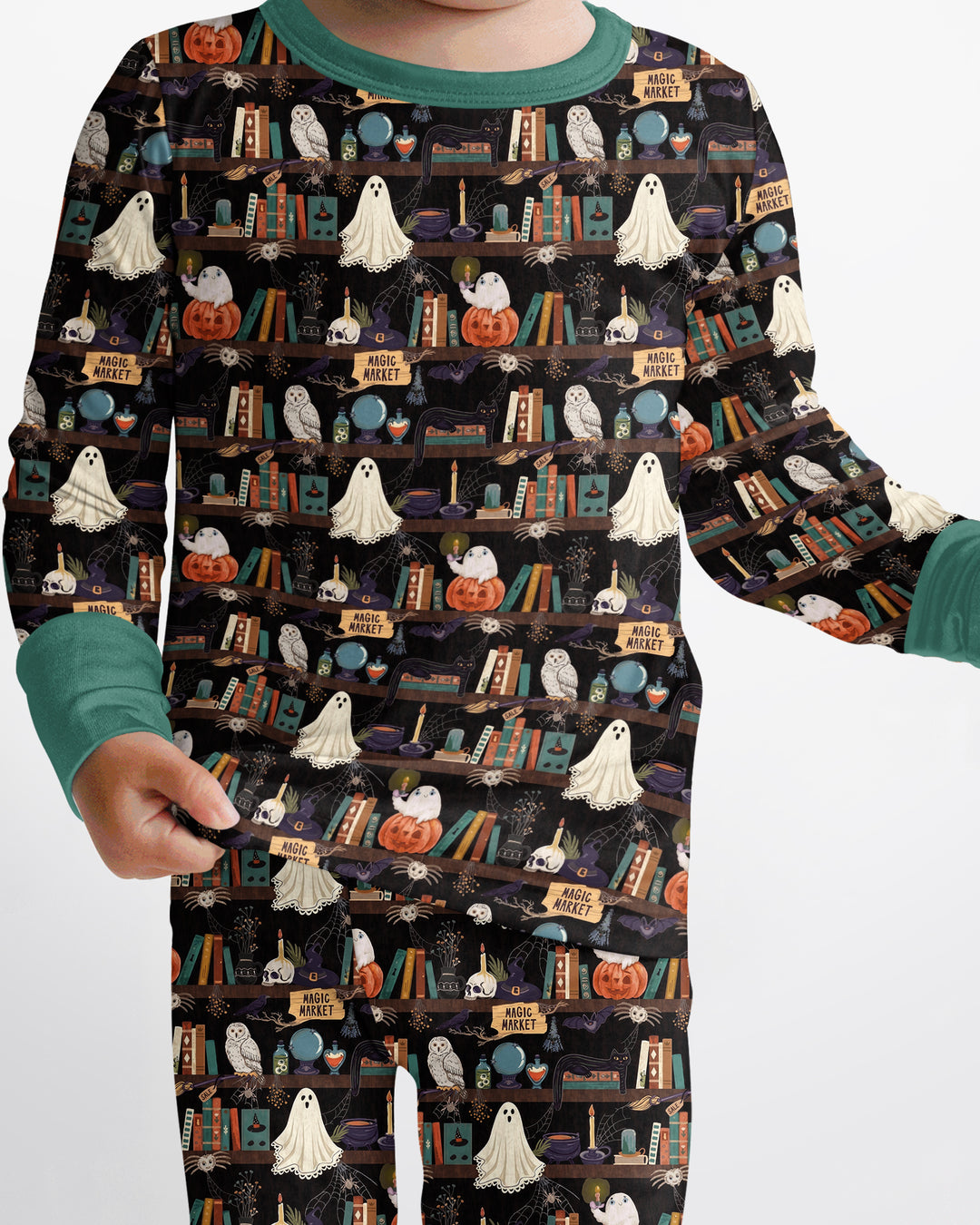 Cute Ghost Witchy Halloween Magic Library Bamboo Two Piece Long Sleeve Pajama Set