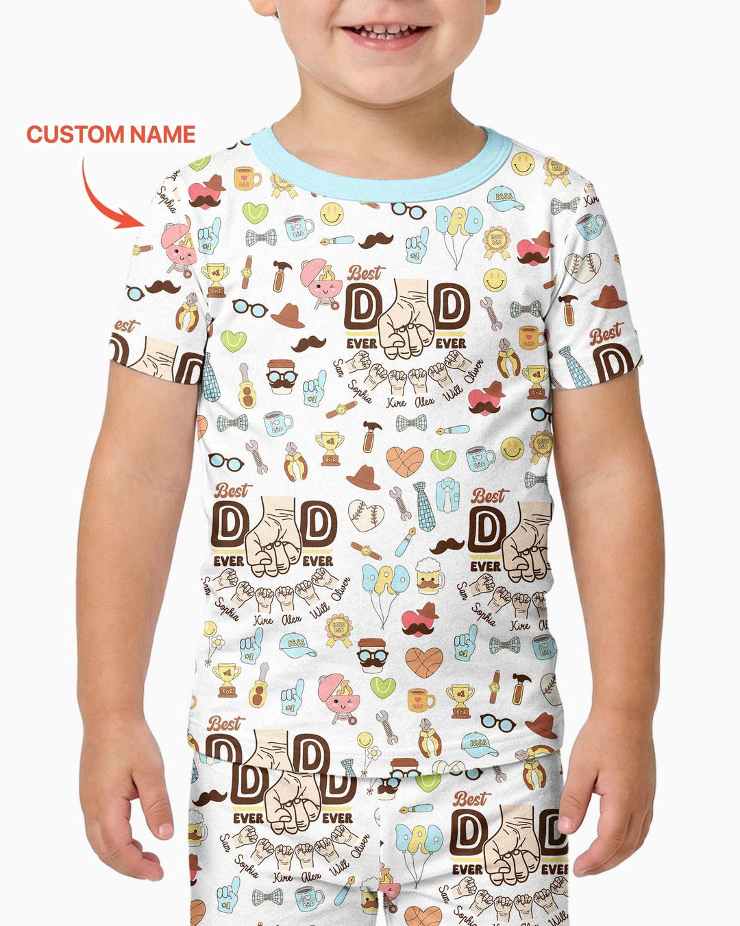 Custom Kids Name Best Dad Ever Bamboo Two Piece Short Sleeve Pajama Set