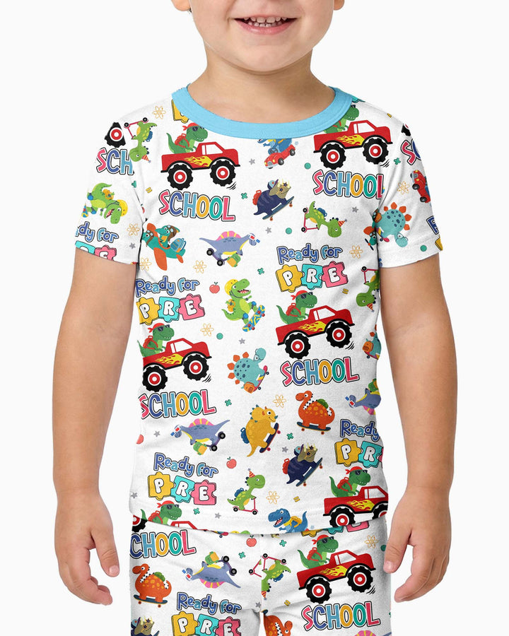First Day of Preschool T-Rex Bamboo Two Piece Short Sleeve Pajama Set