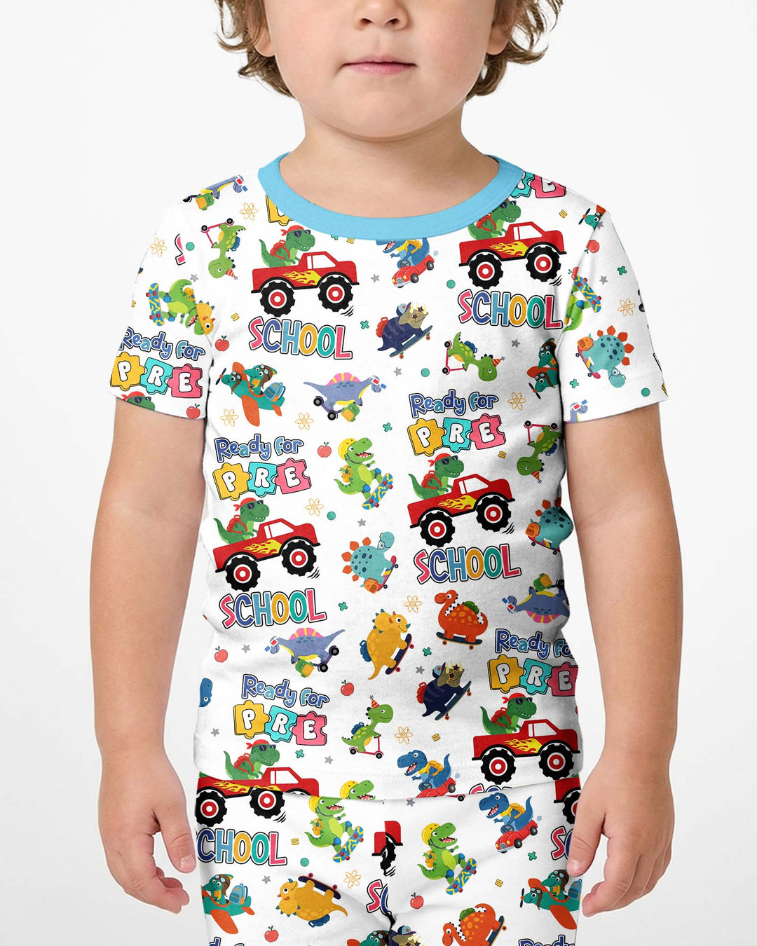 First Day of Preschool T-Rex Bamboo Two Piece Short Sleeve Shorts Pajama Set