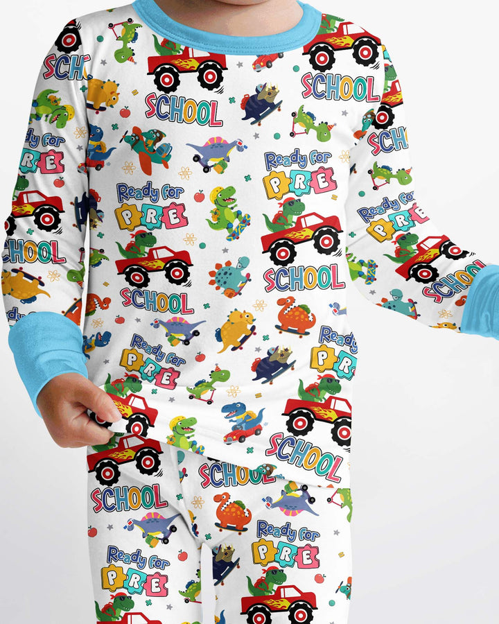 First Day of Preschool T-Rex Bamboo Two Piece Long Sleeve Pajama Set
