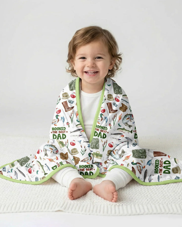 Hooked The Best Dad Daddy & Me Matching Bamboo Blanket