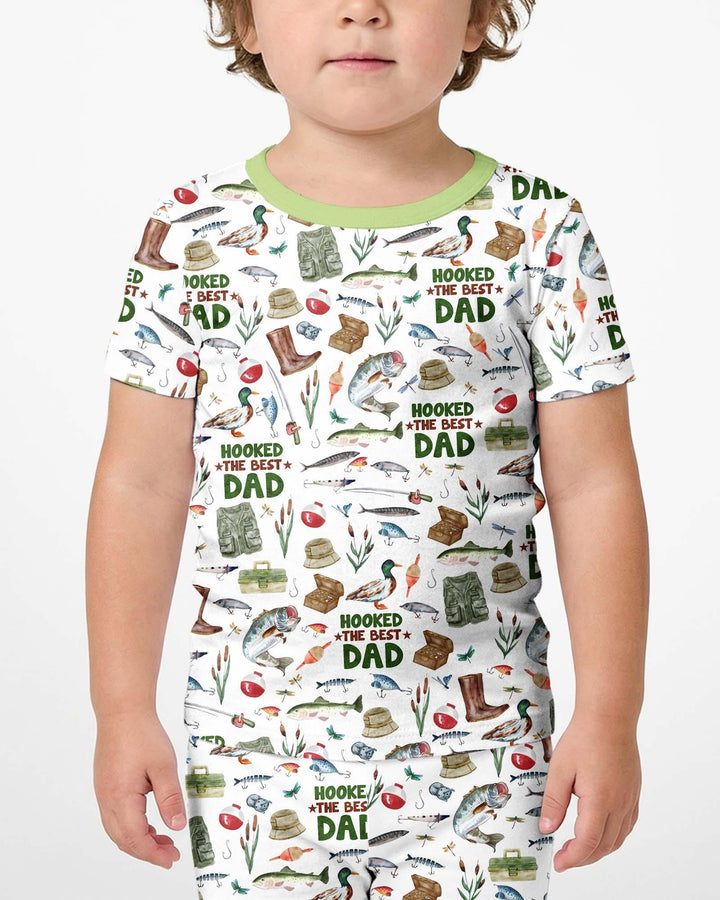 Hooked The Best Dad Daddy & Me Matching Bamboo Two Piece Short Sleeve Shorts Pajama Set