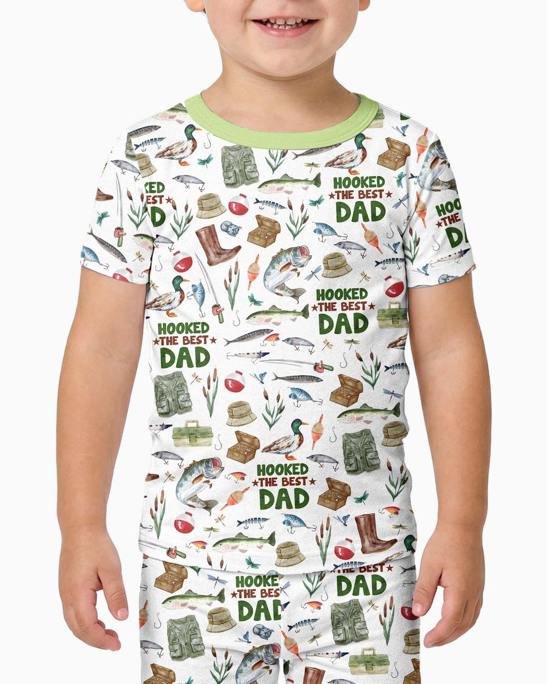 Hooked The Best Dad Daddy & Me Matching Bamboo Two Piece Short Sleeve Pajama Set