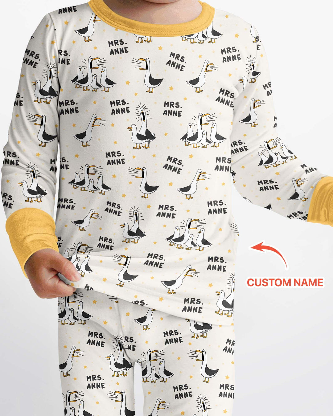 Custom Funny Seagulls Teacher Bamboo Two Piece Long Sleeve Pajama Set
