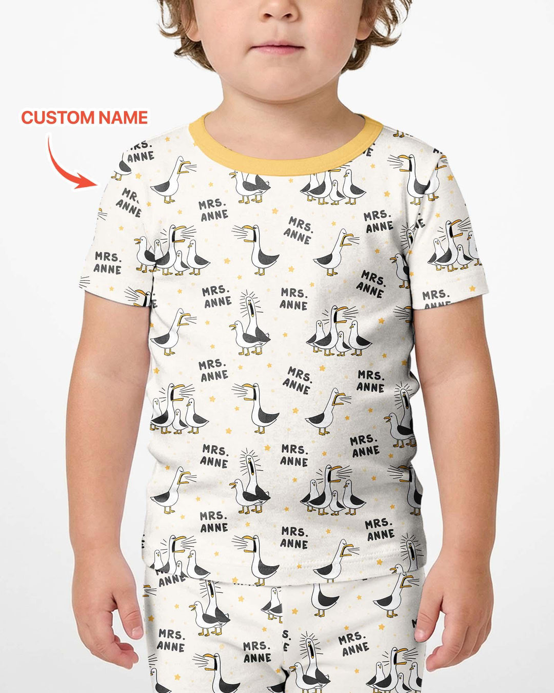 Custom Funny Seagulls Teacher Bamboo Two Piece Short Sleeve Shorts Pajama Set