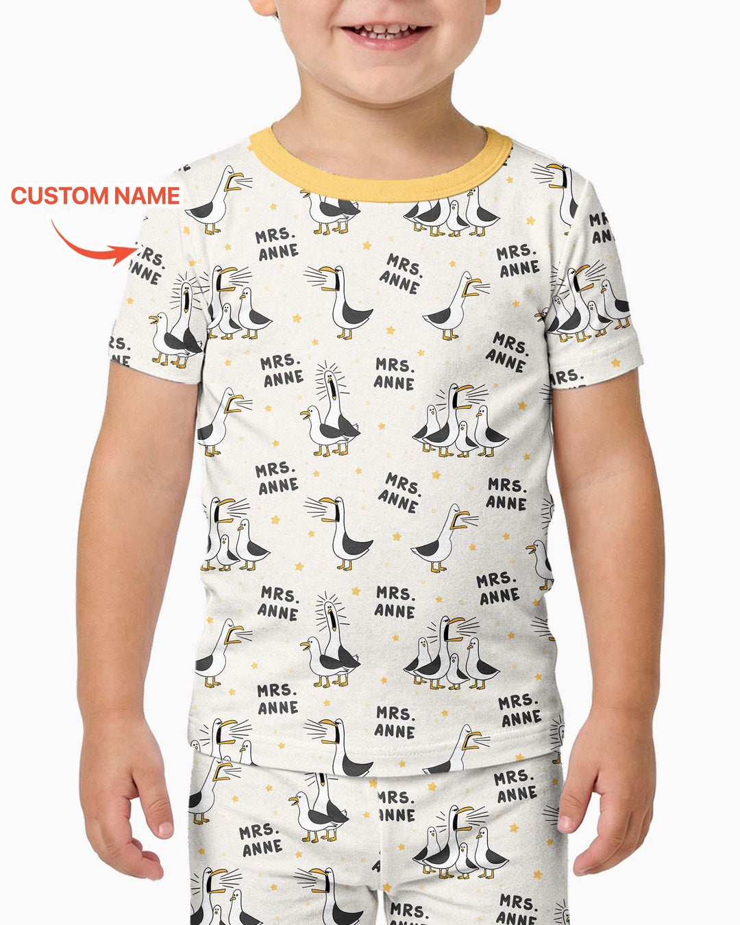 Custom Funny Seagulls Teacher Bamboo Two Piece Short Sleeve Pajama Set