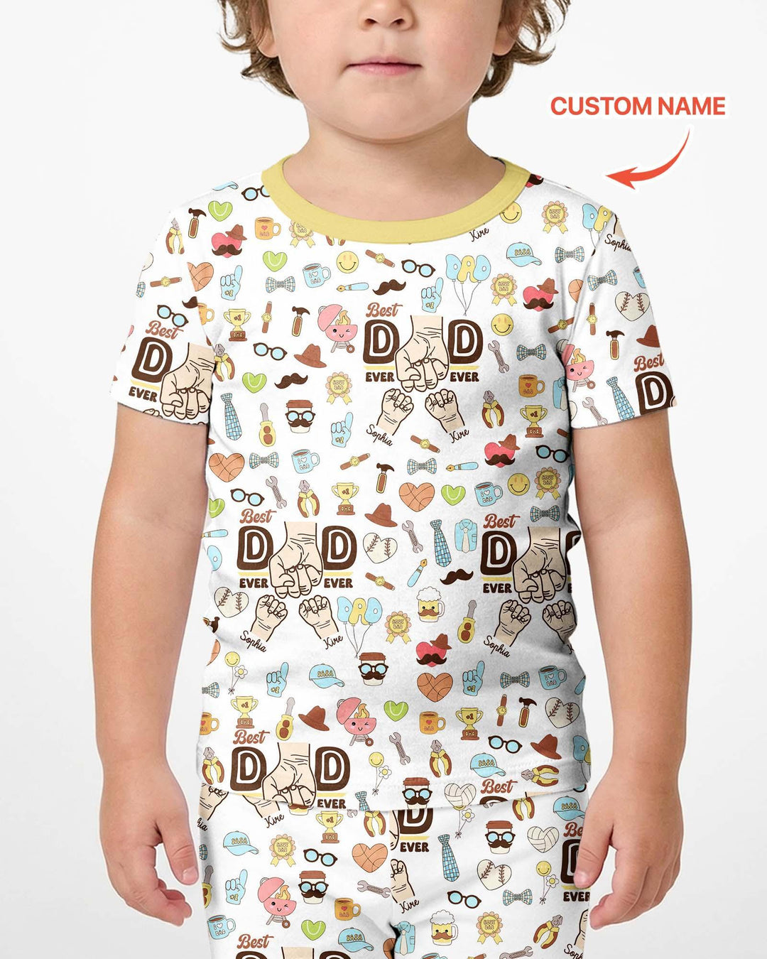 Custom Kids Name Best Dad Ever Bamboo Two Piece Short Sleeve Shorts Pajama Set