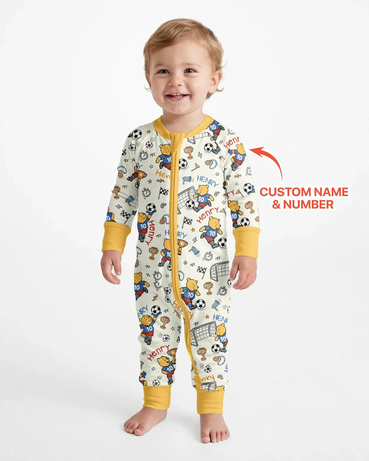 Personalized Classic Bear World Soccer Bamboo Convertible Zippy