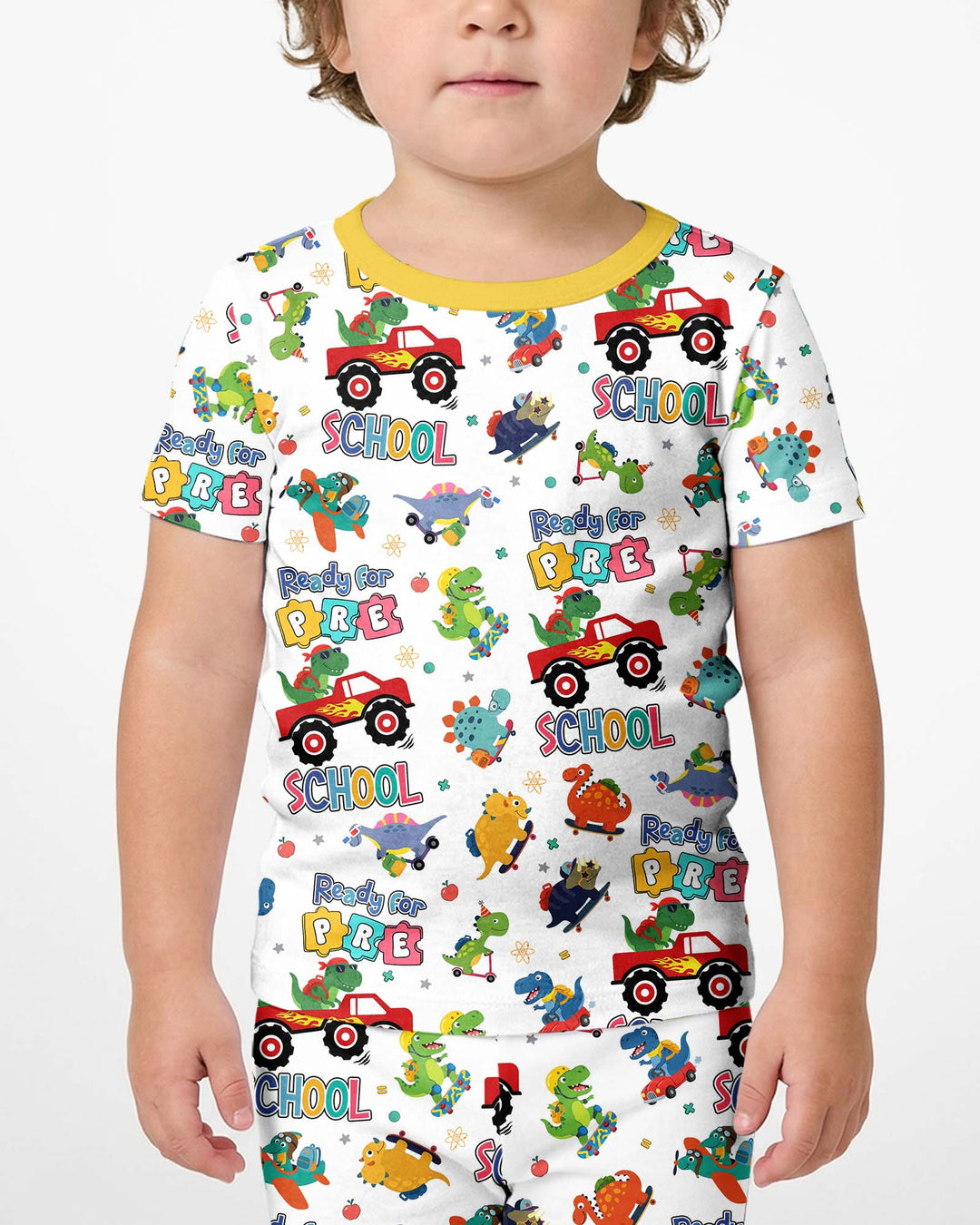 First Day of Preschool T-Rex Bamboo Two Piece Short Sleeve Shorts Pajama Set
