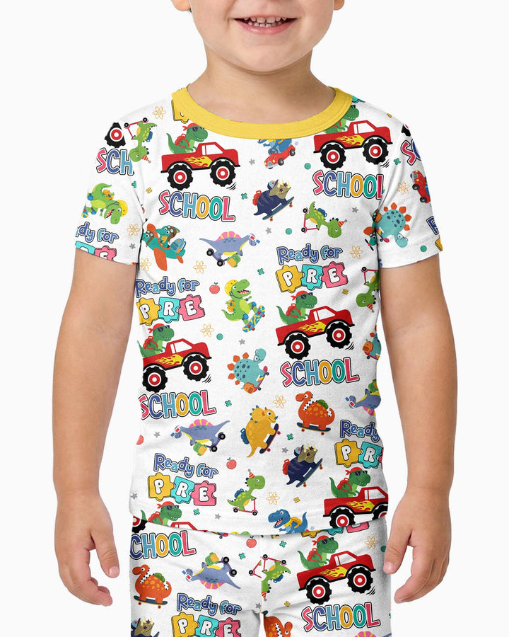 First Day of Preschool T-Rex Bamboo Two Piece Short Sleeve Pajama Set
