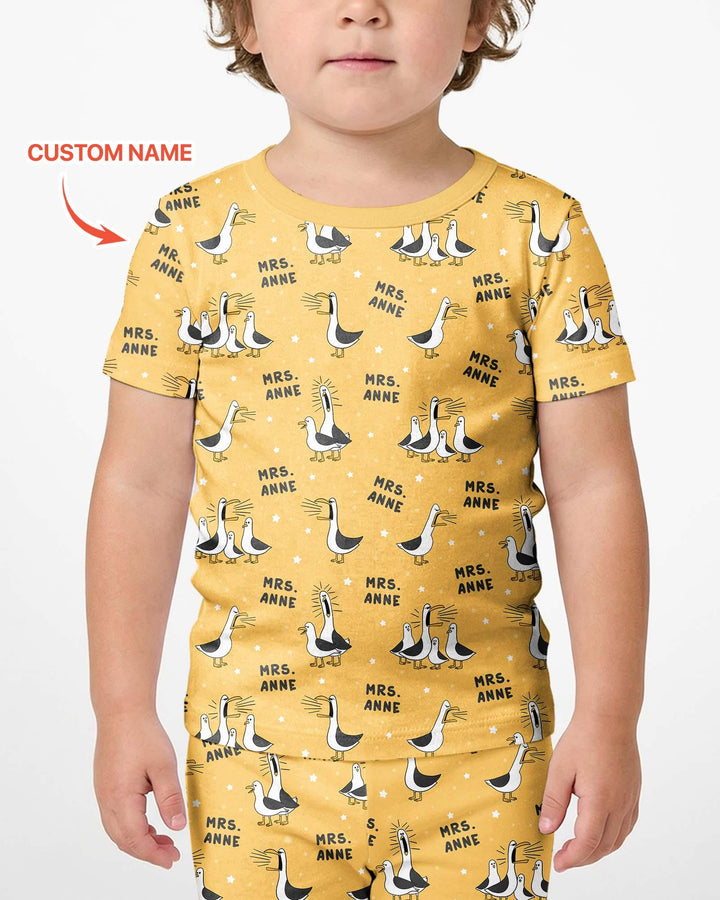 Custom Funny Seagulls Teacher Bamboo Two Piece Short Sleeve Shorts Pajama Set