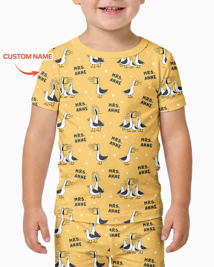 Custom Funny Seagulls Teacher Bamboo Two Piece Short Sleeve Pajama Set