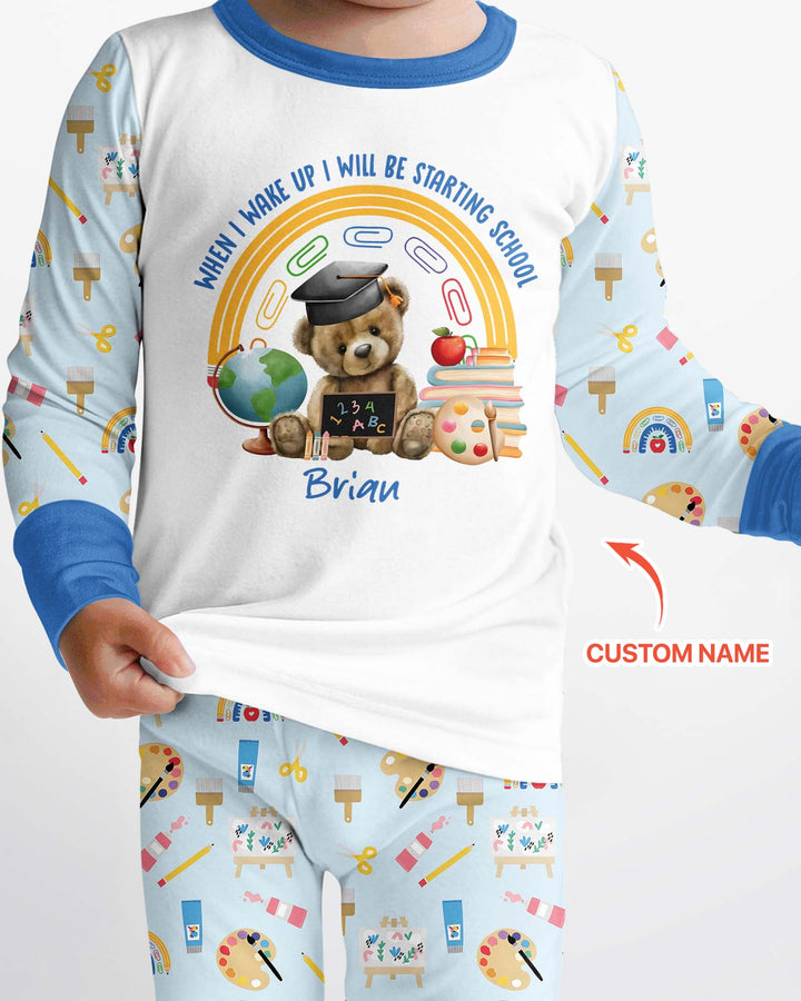 Custom Name When I Wake Up I Will Be Starting School Bamboo Two Piece Long Sleeve Pajama Set