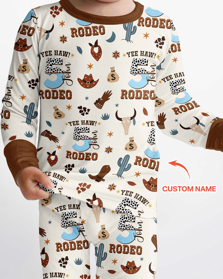 Personalized Cowboy Birthday Rodeo Bamboo Two Piece Long Sleeve Pajama Set