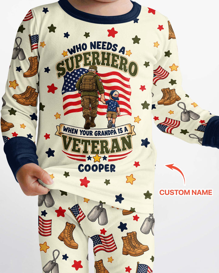 Who Needs Superhero When Your Grandpa Is A Veteran Bamboo Two Piece Long Sleeve Pajama Set