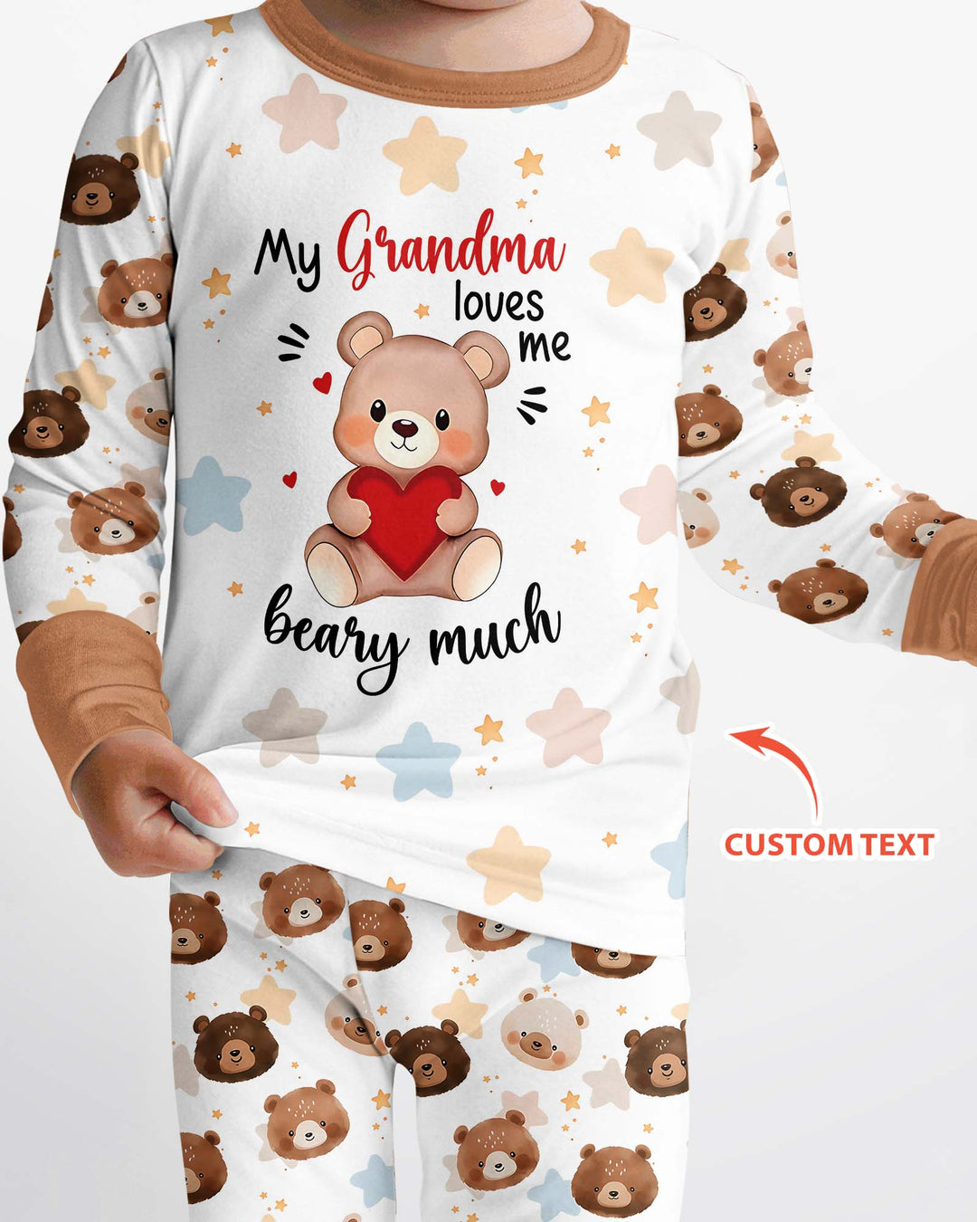Personalized My Grandma Loves Me Beary Much Bamboo Two Piece Long Sleeve Pajama Set
