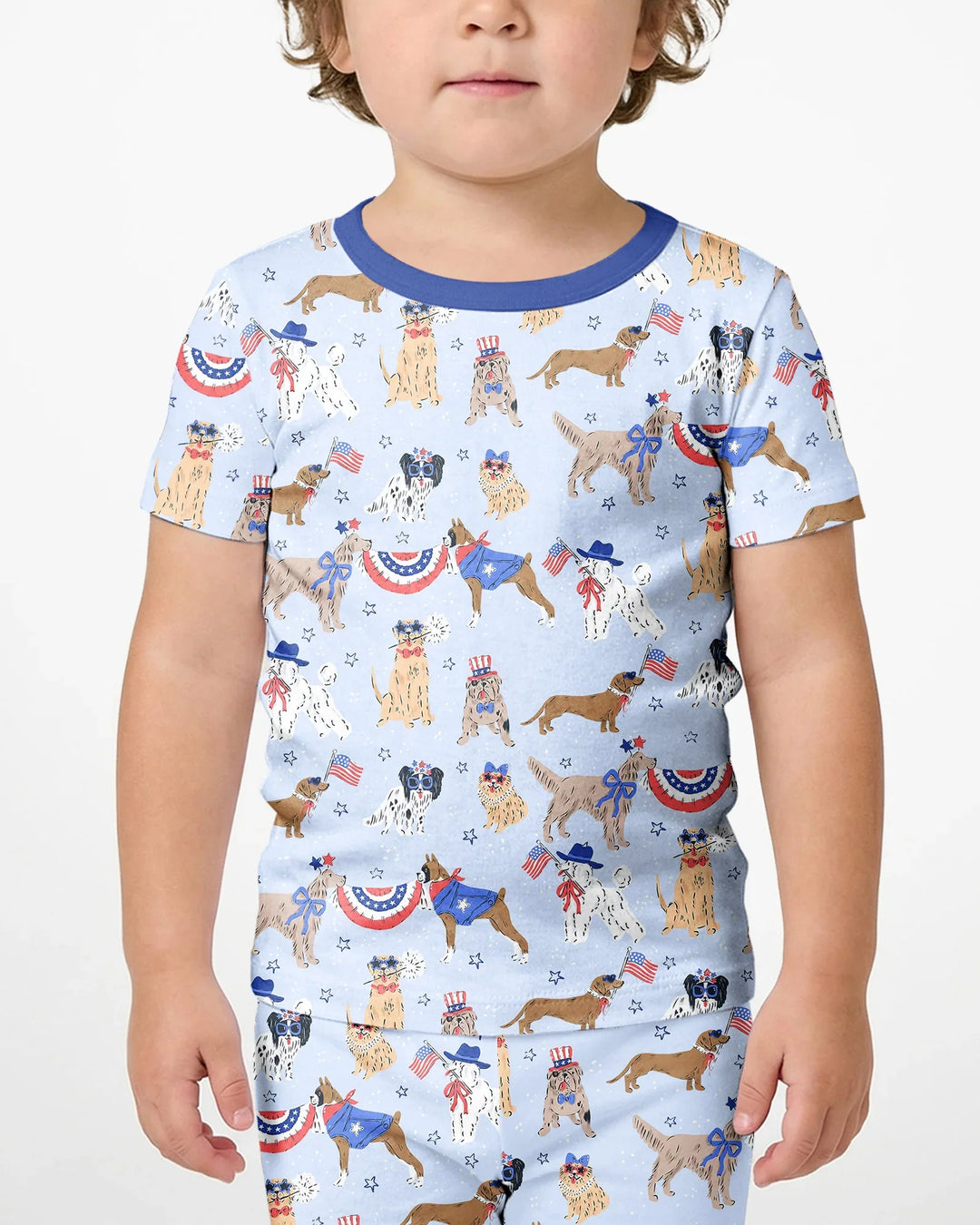 Patriotic Pups Family Matching Bamboo Two Piece Short Sleeve Shorts Pajama Set