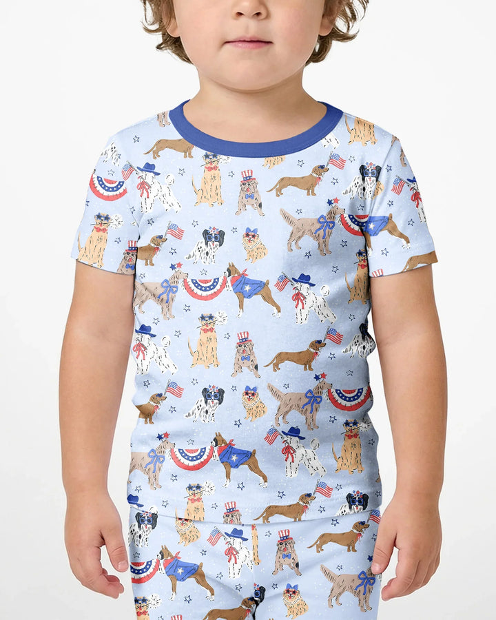 Patriotic Pups Family Matching Bamboo Two Piece Short Sleeve Shorts Pajama Set