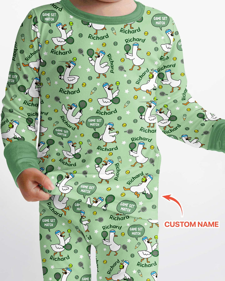 Silly Goose Playing Tennis Bamboo Two Piece Long Sleeve Pajama Set