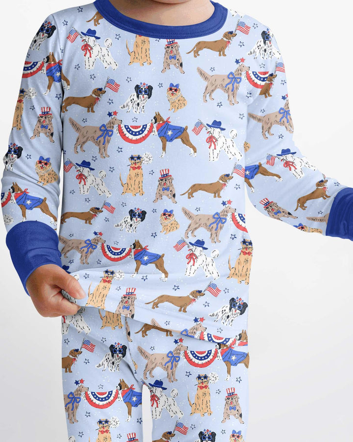 Patriotic Pups Family Matching Bamboo Two Piece Long Sleeve Pajama Set
